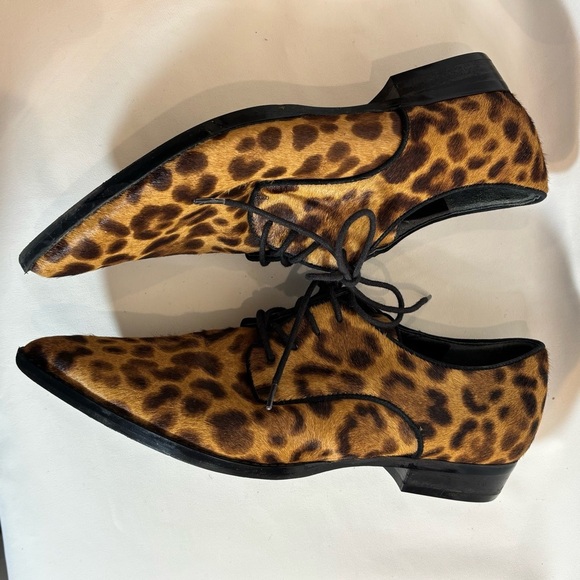 MARC FISHER Sz 8 Leopard Print Lace-Up Brogues Pony Hair Pointy Toe Shoes - Picture 6 of 9